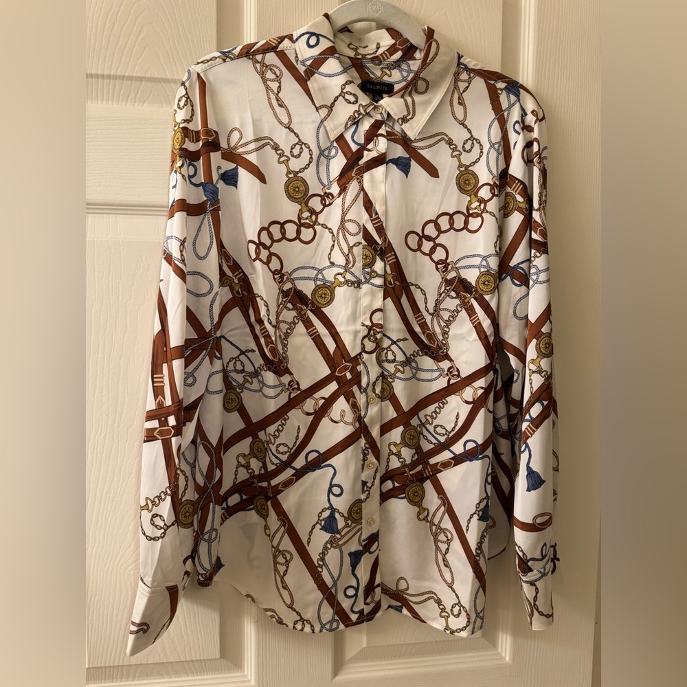 Talbots Chain Print Satin Charmeuse Blouse size Large - Picture 2 of 7